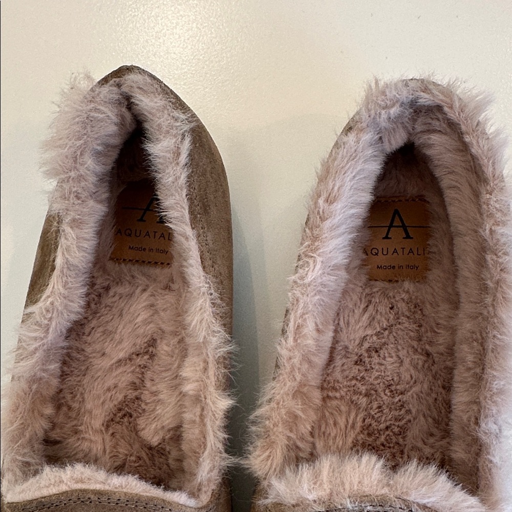 New Aquatalia Taupe Soft Suede , Romie Faux Fur Lined Loafers. Size 6. - Picture 2 of 8